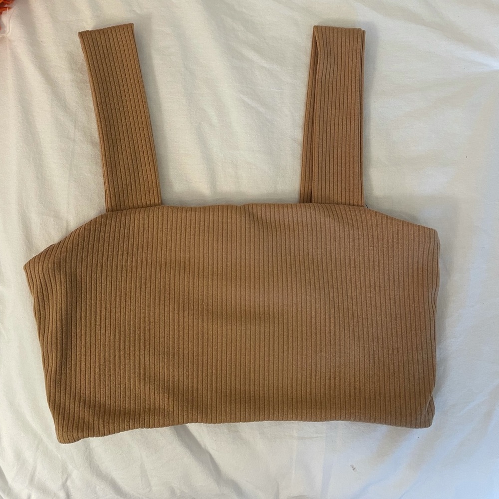 Beige square neck crop top